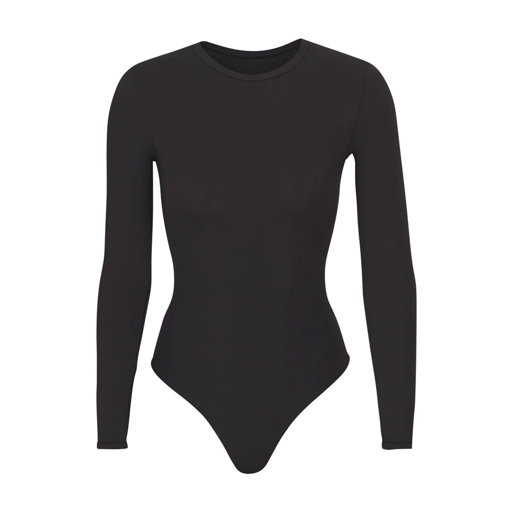 SKIMS Fits Everybody Long Sleeve Crew Neck Bodysuit in Onyx